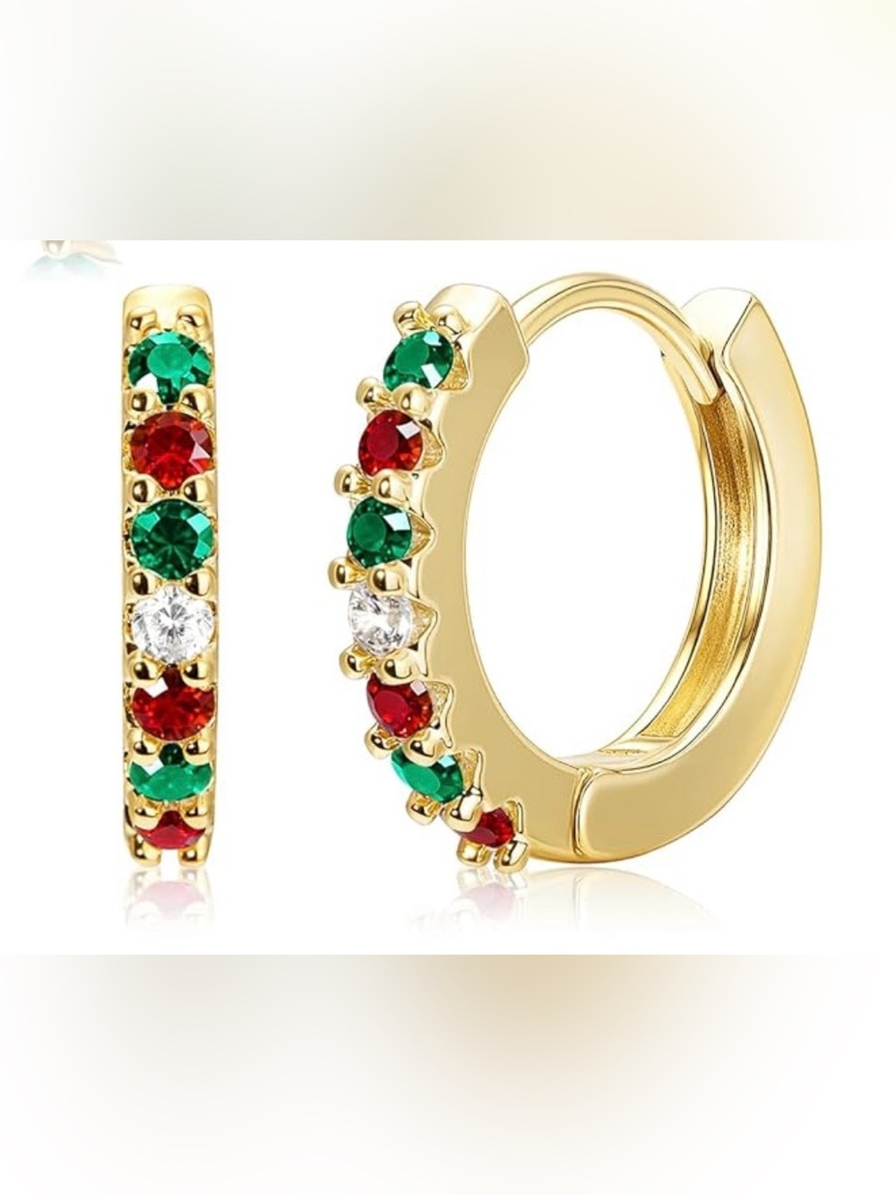 3 Pairs Gold Plated Dainty Small Women’s Earrings in Red, White, Green ~ New ~ - Picture 4 of 5